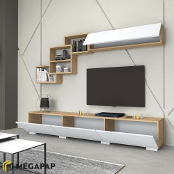 Σύνθεση τηλεόρασης Free χρώμα λευκό - φυσικό οξιάς 210x35x38εκ.