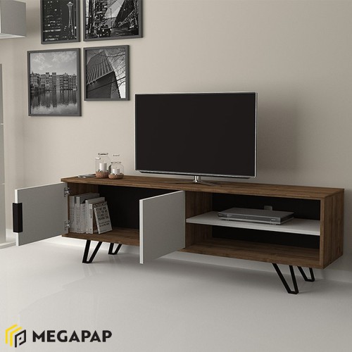 Έπιπλο τηλεόρασης Foot χρώμα καρυδί - λευκό 160x35x49εκ.