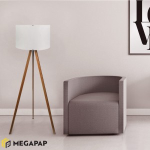 Φωτιστικό δαπέδου Rosling Mdf/ύφασμα Pvc χρώμα καρυδί/μπεζ 38x21x140εκ.