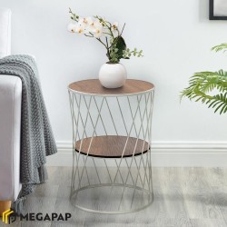 Τραπεζάκι βοηθητικό Jaspin μεταλλικό - Mdf χρώμα λευκό - καρυδί 32x32x44εκ.