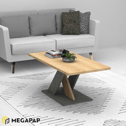 Τραπεζάκι σαλονιού Marcello χρώμα φυσικό οξιάς - γκρι σκυροδέματος 110x55x47εκ.