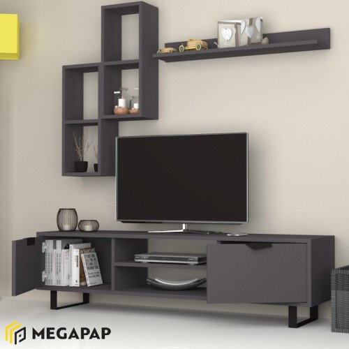 Σύνθεση τηλεόρασης Lonsa χρώμα ανθρακί 160x35x40εκ.