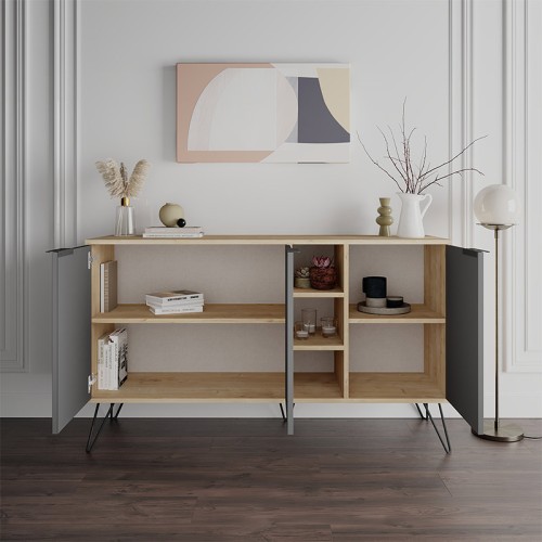 Μπουφές Clara χρώμα sapphire oak - ανθρακί 142x35,6x83εκ.
