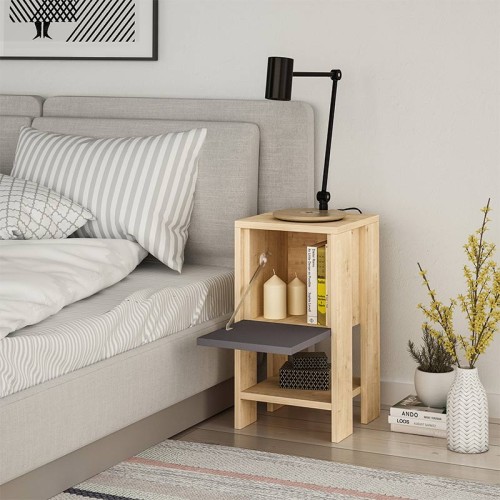 Κομοδίνο Ema χρώμα sapphire oak - ανθρακί 30x30x55εκ.