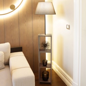 Φωτιστικό δαπέδου Launo υφασμάτινο Pvc/MDF χρώμα μπεζ/καρυδί 38x38x150εκ.