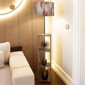 Φωτιστικό δαπέδου Launo υφασμάτινο Pvc/MDF χρώμα καφέ/καρυδί 38x38x150εκ.