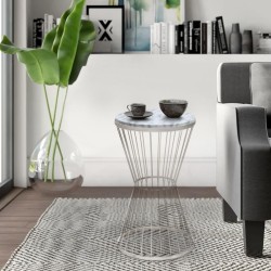 Τραπεζάκι βοηθητικό Hoffman μεταλλικό - Mdf χρώμα λευκό - λευκό εφέ μαρμάρου 35x35x58εκ.