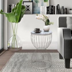 Τραπεζάκι βοηθητικό Pino μεταλλικό - Mdf χρώμα λευκό - λευκό εφέ μαρμάρου 35x35x58εκ.