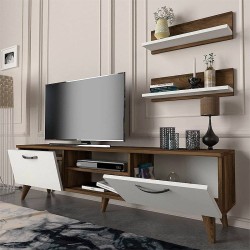 Έπιπλο τηλεόρασης Colin χρώμα λευκό - καρυδί 150x29,5x40,6εκ.
