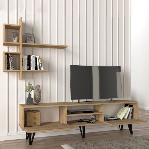 Σύνθεση τηλεόρασης Salerno χρώμα sapphire oak 180x35x51εκ.