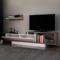Έπιπλο τηλεόρασης Novara χρώμα λευκό - καρυδί 180x29,6x45εκ.