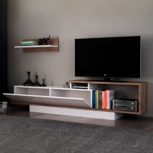 Έπιπλο τηλεόρασης Novara χρώμα λευκό - καρυδί 180x29,6x45εκ.