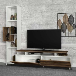 Σύνθεση τηλεόρασης Tulip χρώμα λευκό - καρυδί 160x29,5x160εκ.