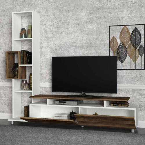Σύνθεση τηλεόρασης Tulip χρώμα λευκό - καρυδί 160x29,5x160εκ.
