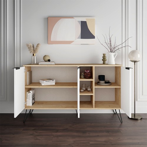Μπουφές Clara χρώμα sapphire oak - λευκό 142x35,6x83εκ.