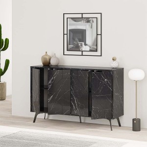 Μπουφές Dune χρώμα μαύρο εφέ μαρμάρου 123x35x77,4εκ.
