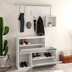 Έπιπλο εισόδου - παπουτσοθήκη Holdon χρώμα λευκό αντικέ 120x36,5x87,5εκ.