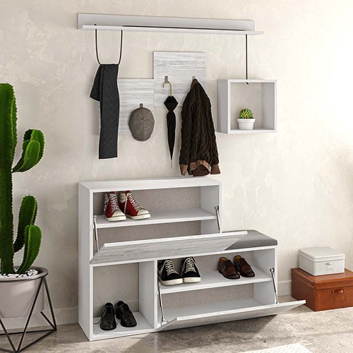 Έπιπλο εισόδου - παπουτσοθήκη Holdon χρώμα λευκό αντικέ 120x36,5x87,5εκ.