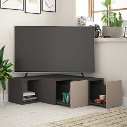 Έπιπλο τηλεόρασης γωνιακό Compact χρώμα ανθρακί - ανοιχτή μόκα 94,2x90,6x31,4εκ.
