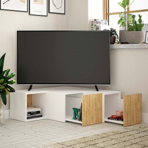 Έπιπλο τηλεόρασης γωνιακό Compact χρώμα λευκό - sapphire oak 94,2x90,6x31,4εκ.