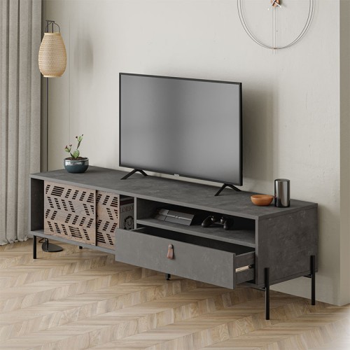 Έπιπλο τηλεόρασης Dionysos χρώμα γκρι ρετρό 170x45x48,6εκ.