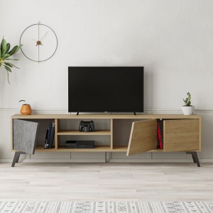 Έπιπλο τηλεόρασης Fiona χρώμα sapphire oak - γκρι ρετρό 180x35,6x48εκ.