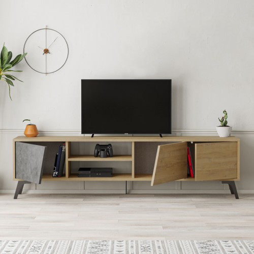 Έπιπλο τηλεόρασης Fiona χρώμα sapphire oak - γκρι ρετρό 180x35,6x48εκ.