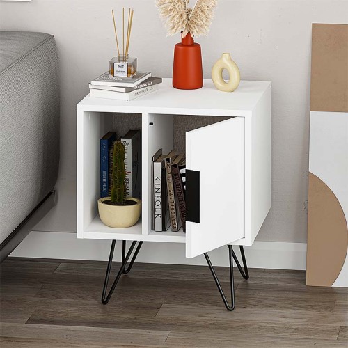 Κομοδίνο Glynn χρώμα λευκό 50,2x44,6x60εκ.