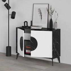 Μπουφές Gora χρώμα μαύρο εφέ μαρμάρου - λευκό 110x35,6x82εκ.