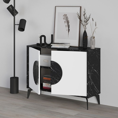 Μπουφές Gora χρώμα μαύρο εφέ μαρμάρου - λευκό 110x35,6x82εκ.