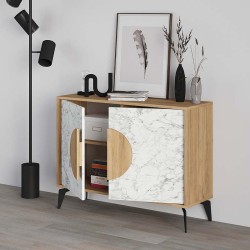 Μπουφές Gora χρώμα sapphire oak - λευκό εφέ μαρμάρου 110x35,6x82εκ.