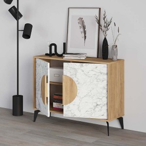 Μπουφές Gora χρώμα sapphire oak - λευκό εφέ μαρμάρου 110x35,6x82εκ.