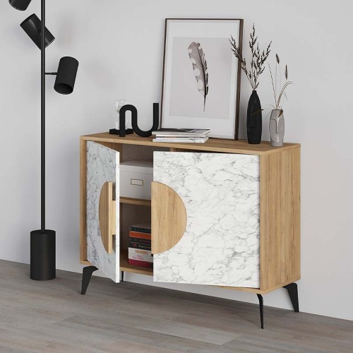 Μπουφές Gora χρώμα sapphire oak - λευκό εφέ μαρμάρου 110x35,6x82εκ.
