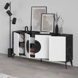 Μπουφές Gora χρώμα μαύρο εφέ μαρμάρου - λευκό 180x35,6x82εκ.