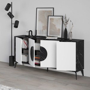 Μπουφές Gora χρώμα μαύρο εφέ μαρμάρου - λευκό 180x35,6x82εκ.