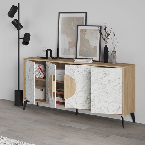 Μπουφές Gora χρώμα sapphire oak - λευκό εφέ μαρμάρου 180x35,6x82εκ.