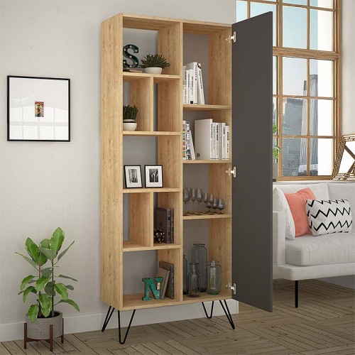 Βιβλιοθήκη Jedda χρώμα sapphire oak - ανθρακί 80,6x29,6x191εκ.