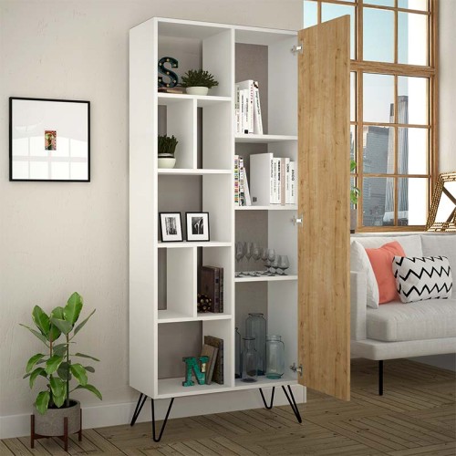 Βιβλιοθήκη Jedda χρώμα λευκό - sapphire oak 80,6x29,6x191εκ.