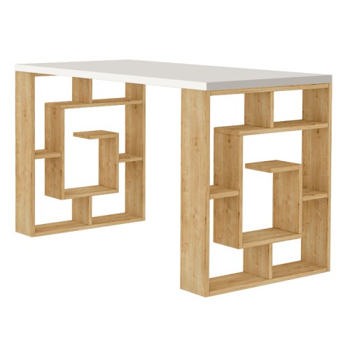 Γραφείο εργασίας Labirent χρώμα sapphire oak - λευκό 140x60x75εκ