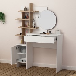 Τουαλέτα με καθρέπτη Mup χρώμα λευκό - sapphire oak 105x35x151εκ.