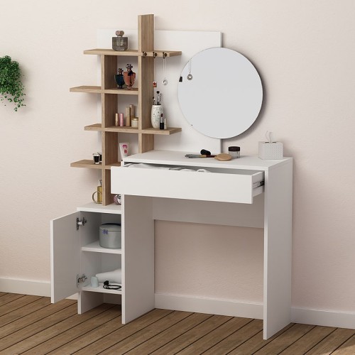 Τουαλέτα με καθρέπτη Mup χρώμα λευκό - sapphire oak 105x35x151εκ.