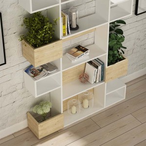 Βιβλιοθήκη Niho χρώμα λευκό - sapphire oak 120x25,3x171εκ.