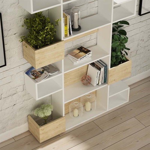 Βιβλιοθήκη Niho χρώμα λευκό - sapphire oak 120x25,3x171εκ.