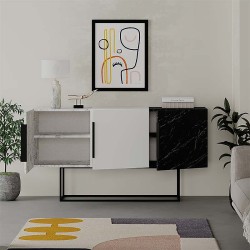 Μπουφές Tontini χρώμα λευκό - μαύρο εφέ μαρμάρου 150x42x79,5εκ.