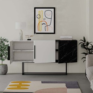 Μπουφές Tontini χρώμα λευκό - μαύρο εφέ μαρμάρου 150x42x79,5εκ.