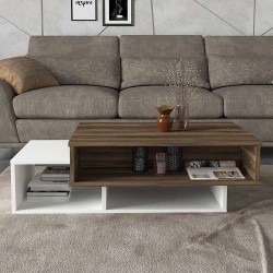 Τραπεζάκι σαλονιού Tab χρώμα λευκό - καρυδί 105x60x32εκ.