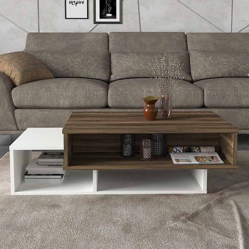 Τραπεζάκι σαλονιού Tab χρώμα λευκό - καρυδί 105x60x32εκ.