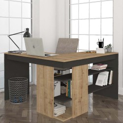 Γραφείο εργασίας Stylo χρώμα sapphire oak -  ανθρακί 120x120x73,8εκ.