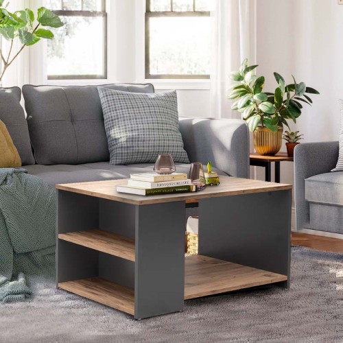 Τραπεζάκι σαλονιού Sylvia χρώμα pine oak - ανθρακί 90,2x59,2x48,1εκ.