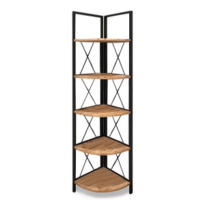 Βιβλιοθήκη γωνιακή Kelsie χρώμα μαύρο - pine oak 33x33x162εκ.